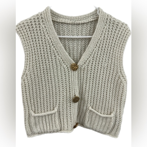 Bundle of two Red and Cream Knit Vests with Gold Buttons.Sz S. - Picture 5 of 5